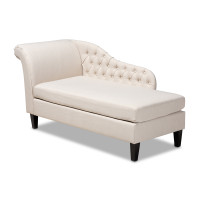 Baxton Studio CFCL2-Beige/Black-KD Chaise Florent Modern and Contemporary Beige Fabric Upholstered Black Finished Chaise Lounge